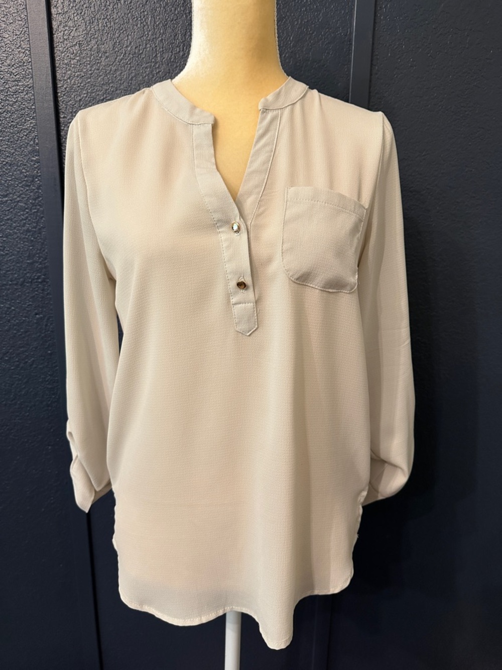Cream V-Neck Long Sleeve Women's Top